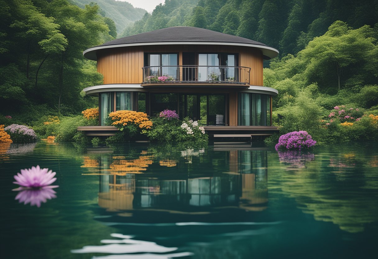 una casa galleggiante in mezzo ad un fiume 