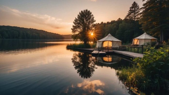 uno dei migliori glamping lago di garda. Tenda in riva al lago evoca serenità e pace