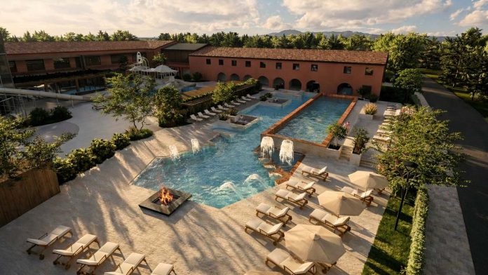 Render ufficiale delle piscine termali di Union Lido Terme a Montegrotto, apertura 28 gennaio 2027